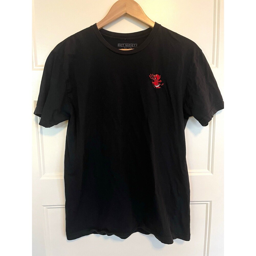 Riot Society Men's T-Shirt Black Embroidered Baby Little Devil Hot Stuff Size L